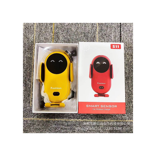 (Yellow) Smart Car Wireless Charger Phone Holder Smart Automatic Sensor Car Phone Holder