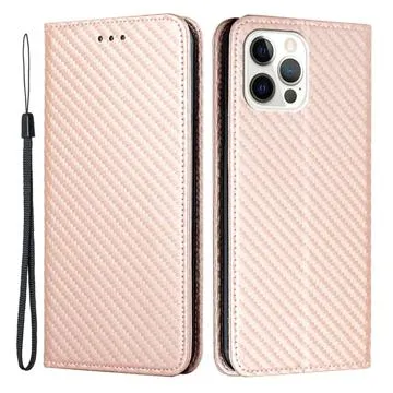 iPhone 14 Pro Max Wallet Case - Carbon Fiber - Rose Gold