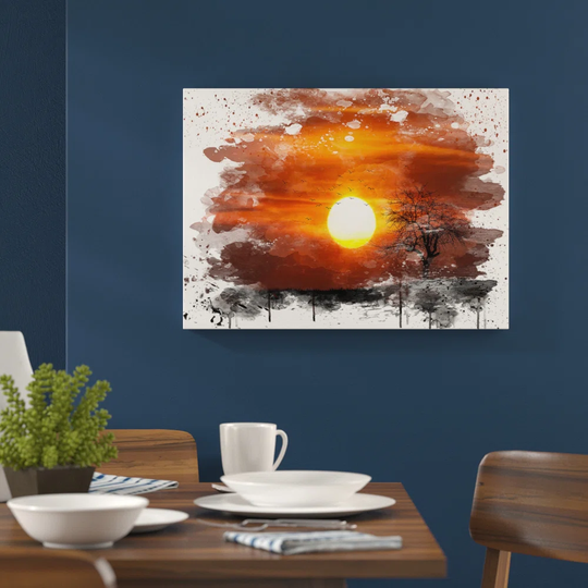 'Lone Tree Sunset and Birds' Graphic Art Print Poster