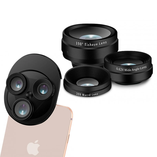 Aquarius 3-in-1 Camera Lens for All Mobile Phones With Fish-eye Lens and Wide Angle - Black