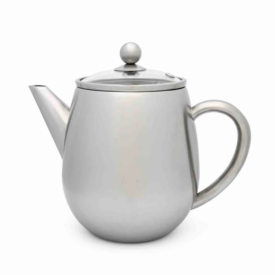Bredemeijer Teapot Double Wall Duet Design Eva 1.1L Satin Steel Finish