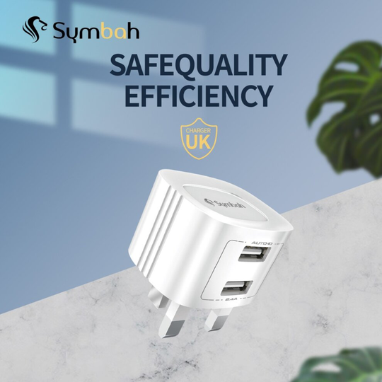USB Plug Charger Dual USB Plug Adapter UK Wall Mains Charge 2 Port with Smart IC Fast Charging Technology for iPhone 12 11 XR 7 8