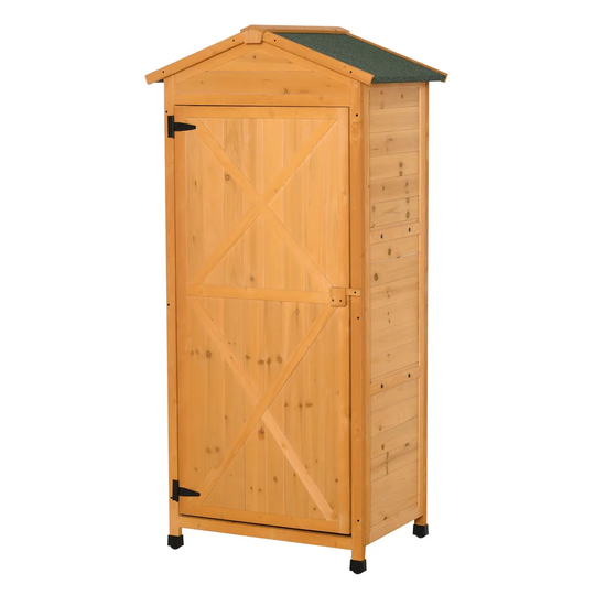 Outsunny Garden Storage Cabinet w/ 2 Shelves, Hooks and Lock - Brown