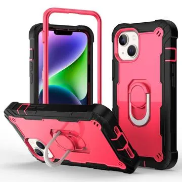 3-in-1 Shockproof iPhone 14 Plus Hybrid Case - Black / Rose