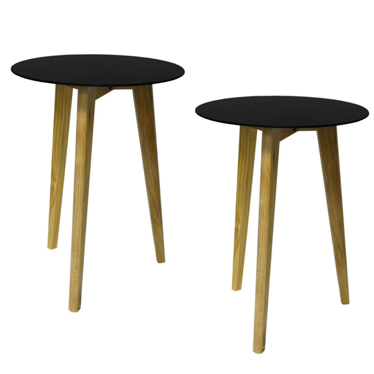 Techstyle Luna Pack Of Two Retro Solid Wood Tripod Leg And Round Glass End / Side Table Natural / Tinted