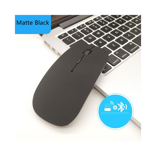 (Black) Rechargeable 2.4G + Bluetooth 5.0 Wireless Dual Mode Optical Slim Mouse Mice 1600DPI for Mac Laptop Windows XP VISTA 7 8 10
