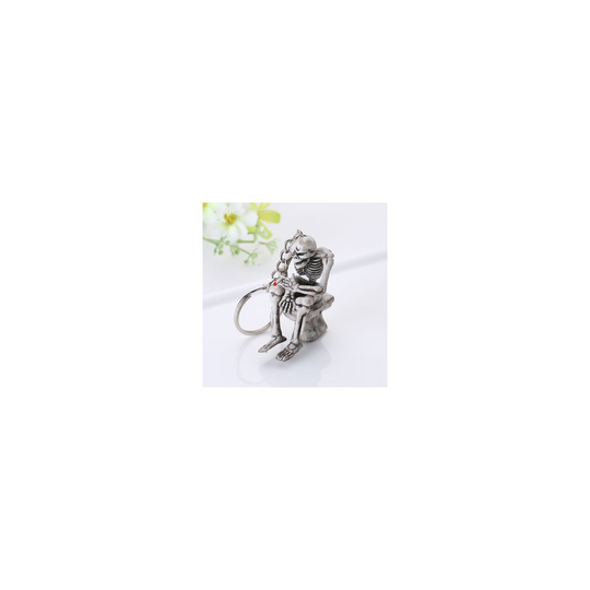 Skeleton Sitting On Toilet Smoking Cigarette Moulded Plastic Keyring