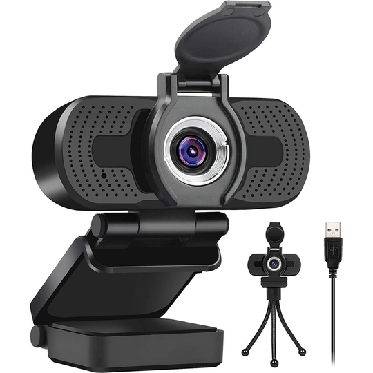 LarmTek Full HD webcam 1080p video camera with webcam cover,USB webcam with built in microphone, mini plug and play for desktop, notebook, PC, ideal f