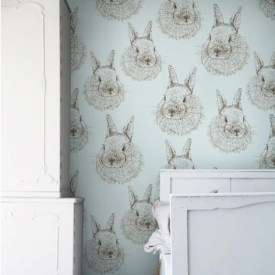 Nakasi Utensil Rabbits Sketched Brown Wallpaper