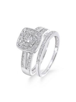 Love Diamond 9Ct White Gold 50 Point Diamond Square Set Split Shoulder Bridal Set Of Two Rings