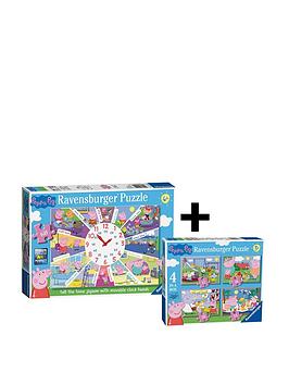 Ravensburger Peppa Pig Jigsaw Twin Pack - 4 In A Box &Amp; Clock Puzzle