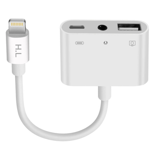 Lightning Charge Adapter for IPhone/iPad Lightning to USB and 3.5mm Jack - White
