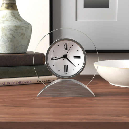 Brayden Modern & Contemporary Analog Metal Quartz Alarm Tabletop Clock in Silver