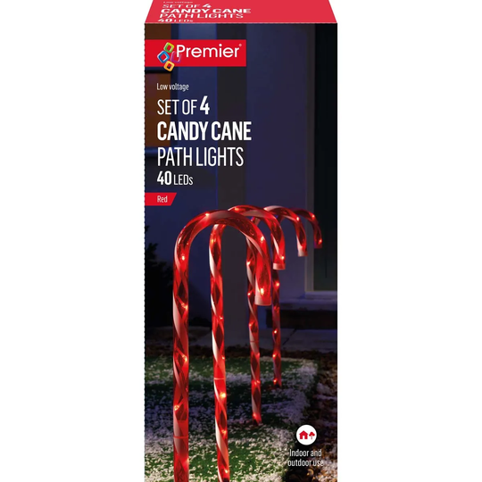 Premier Decorations 62cm 4Pc Kd Candy Cane Path Light With 40 Red LEDs