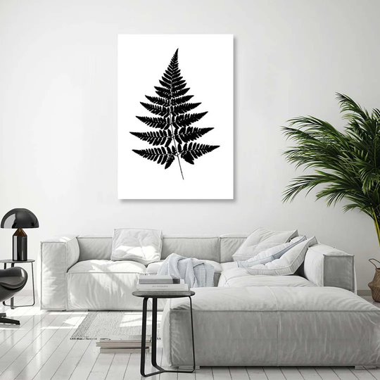 Canvas Print Fern Leaf Black White Nature