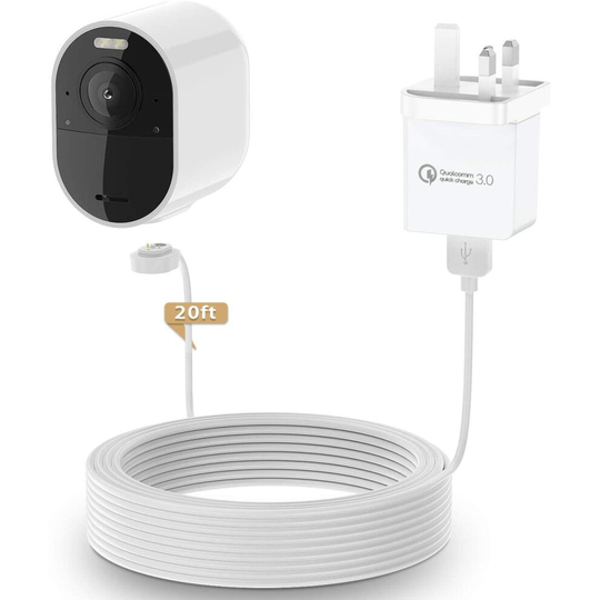 HOLACA Power Adapter for Arlo Ultra Arlo Pro 3 with 20ft/6m Weatherproof Outdoor Magnetic Charging Cable +3.0 Power Adapter Continuously Charging Your