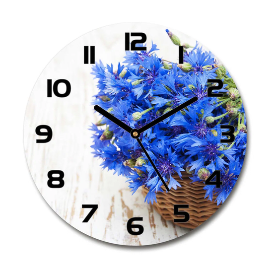 Glass Wall Clock 30Cm Round Decoration Picture Wall Art Modern Decoration Kitchen Living Room Silent - Cornflowers In A Basket,67613690