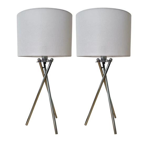 Mingua 50Cm Polished Chrome Tripod Table Lamp Set