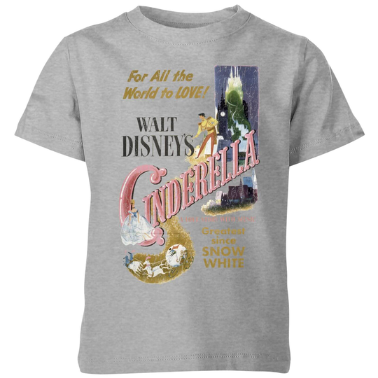 Disney Disney Princess Cinderella Retro Poster Kids' T-Shirt - Grey - 3-4 Years - Grey
