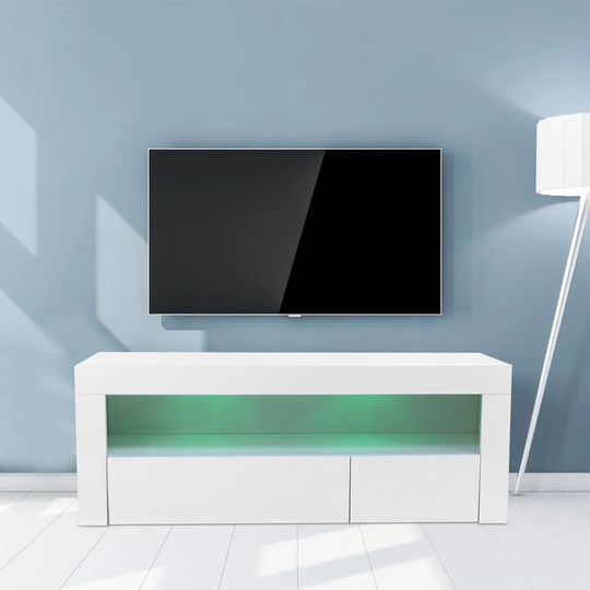 TV Stand Cabinet Unit Modern 120CM Width TV Desk Storage For Living Room Home Forniture White High Gloss With LED Light