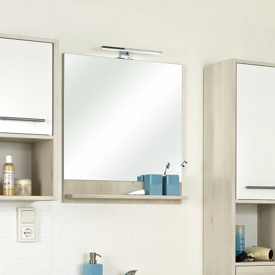 Quickset 350 Lighted Wood Framed Wall Mounted Accent Mirror in Beige