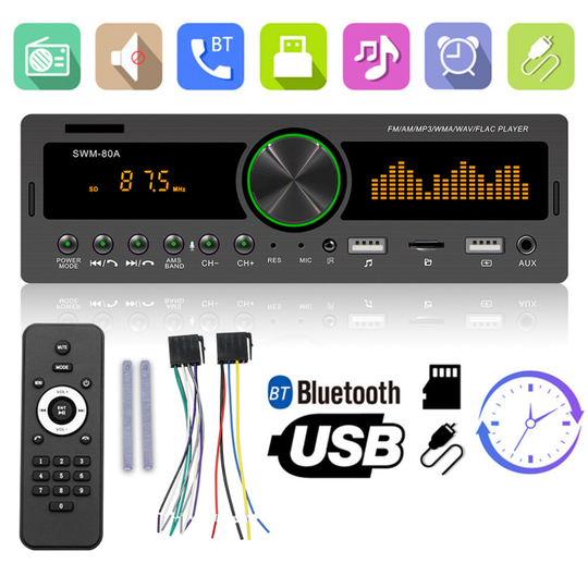 Car Radio Bluetooth Car Stereo Head Unit AM/FM/USB/AUX MP3 Player 1Din