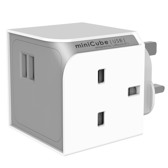 MiniCube USB Plug - 2x UK Socket Outlets + 2 USB Ports