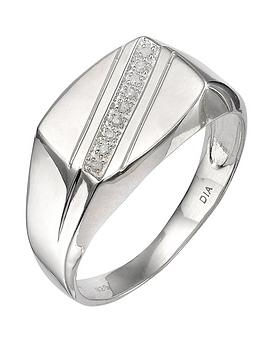 Love DIAMOND Sterling Silver 5 Point Diamond Mens Signet Ring, Size Small, Men