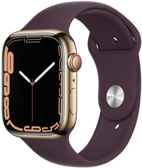 Apple Watch Series 7 GPS + Cellular, 41mm Gold Stainless Steel Case with Dark Cherry Sport Band - Regular