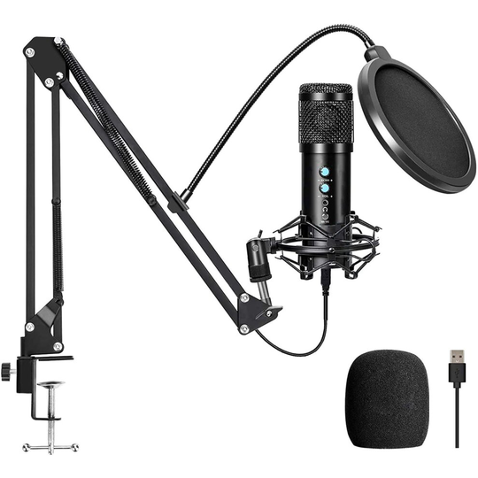 USB Condenser Microphone, Computer PC Microphone Kit with Adjustable Scissor Arm Stand Shock Mount for Gaming Streaming Podcasting YouTube