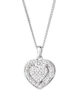 Love DIAMOND Sterling Silver 12pt Diamond Heart Cluster Pendant Necklace, One Colour, Women