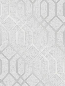 Fine Décor Quartz Trellis Geo Silver & Grey Wallpaper