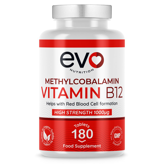 EVO Nutrition High Strength 1000mcg Vitamin B12 Methylcobalamin - 180 Vegan-Friendly Tablets