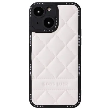 Good Luck Rhombic Grid iPhone 14 Hybrid Case - White