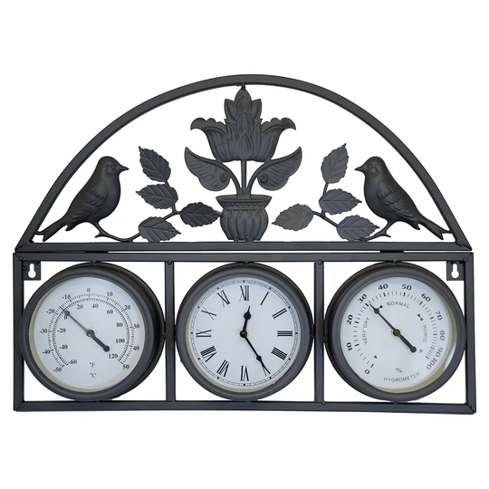 Charles Bentley Shabby Chic Wall Clock with Thermometer and Hygrometer - Black