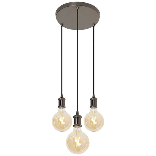 4lite WiZ Decorative 3-way Circular Pendant in Black with 3 x WiFi Smart LED G125 Globe Tunable White Lamps