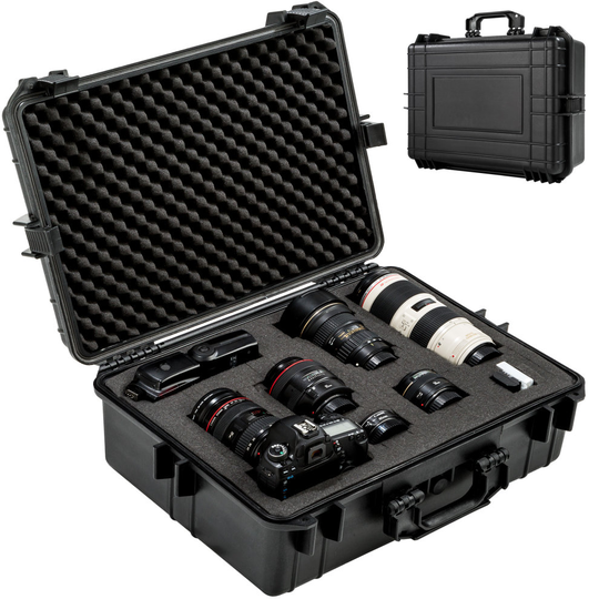 tectake Camera case with hard shell - hard shell cabin suitcase, hard shell luggage, waterproof camera case - black