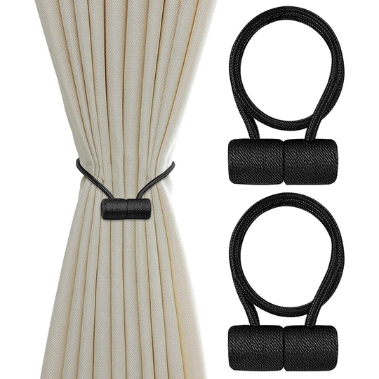 Aocar Magnetic Curtain Tiebacks, Curtain Decorative Rope, Window Curtain Holdbacks Tie Drapery Buckle (Black)