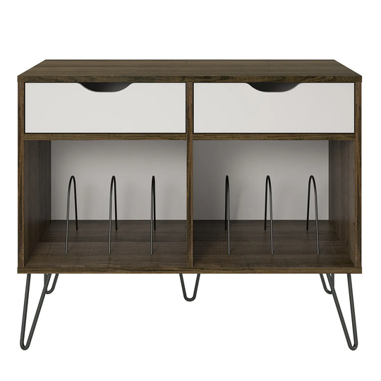 Solstice Anthe Turntable Stand with Drawers - Brown Oak/Grey