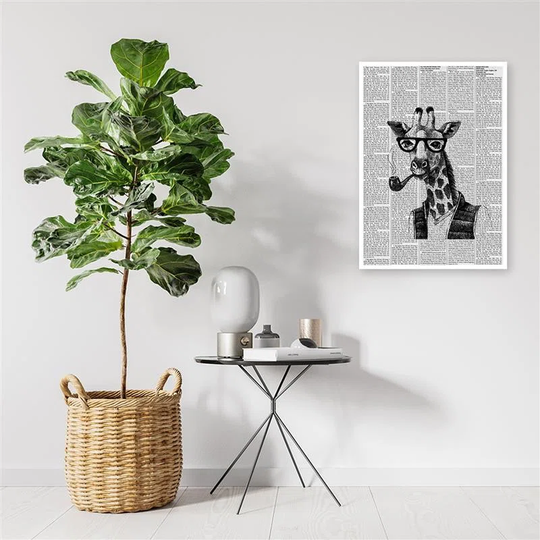 Canvas Print Hipster Giraffe Newspaper