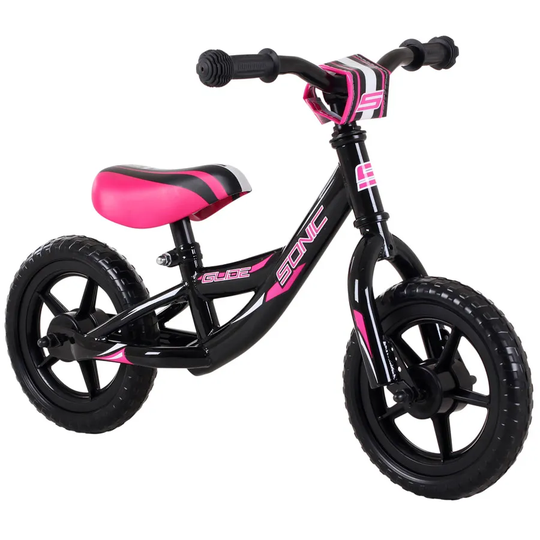 Sonic Glide Kids Balance Bike with 10-Inch Wheels - Black and Pink