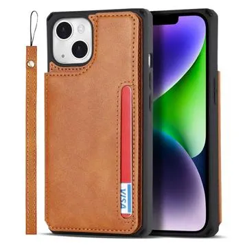 iPhone 14 Plus Magnetic Kickstand Wallet Case - Brown
