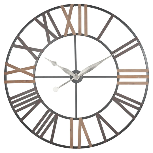 Celestial Antique Grey Metal & Wood Round Wall Clock