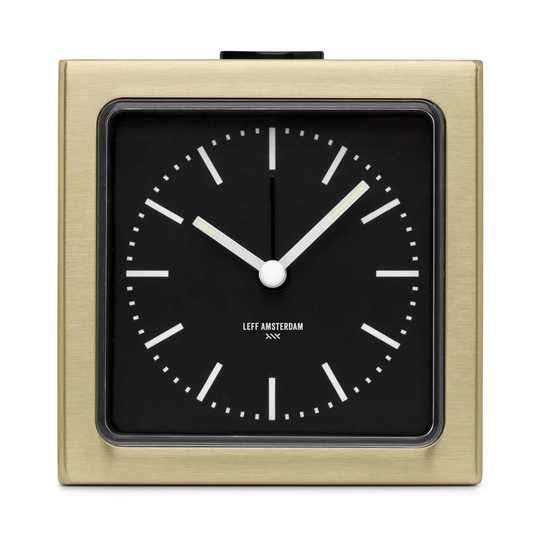Leff Amsterdam Block Alarm Clock Brass With Black Display