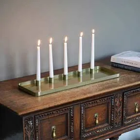 Ivyline Champagne Gold Rectangle Centrepiece Metal with Magnetic Candle Holders W60Cm
