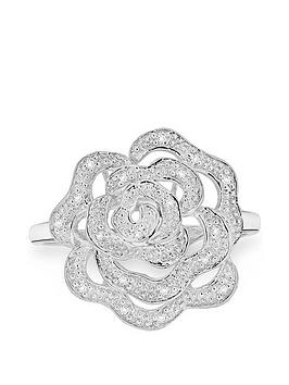 Love Diamond 9Ct White Gold Diamond Set Rose Ring