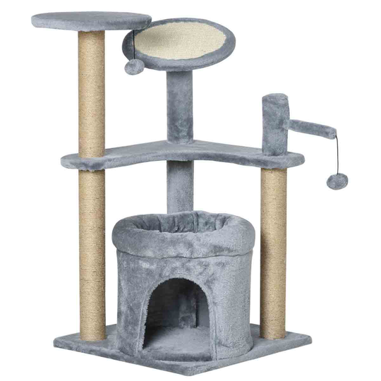 Pawhut Cat Tree Tower & Kitten Scratching Post W/ Condo - Grey