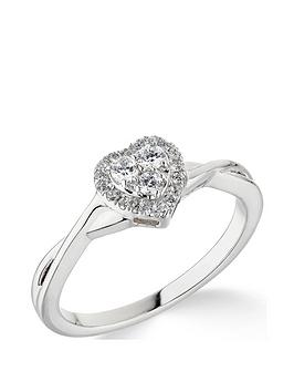 Love DIAMOND 9ct White Gold 0.22ct Diamond Halo Heart Cluster Ring, White Gold, Size M, Women