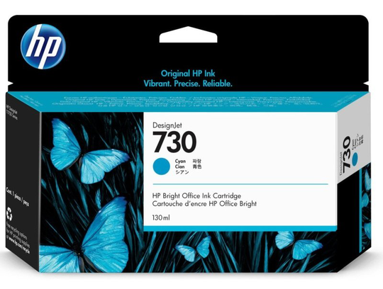 HP 730 Cyan Original Designjet Ink Cartridge - Standard Yield 130ml - P2V62A