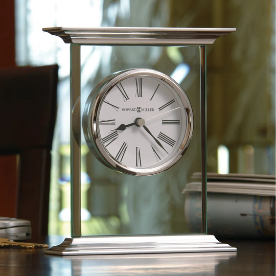 Clifton Traditional Analog Metal Quartz Tabletop Clock in Clear/Brushed Aluminum